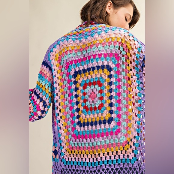 *24 HOUR SALE*Destination Secured Lavender Granny Crochet Fringe Cardigan Duster - Picture 2 of 7